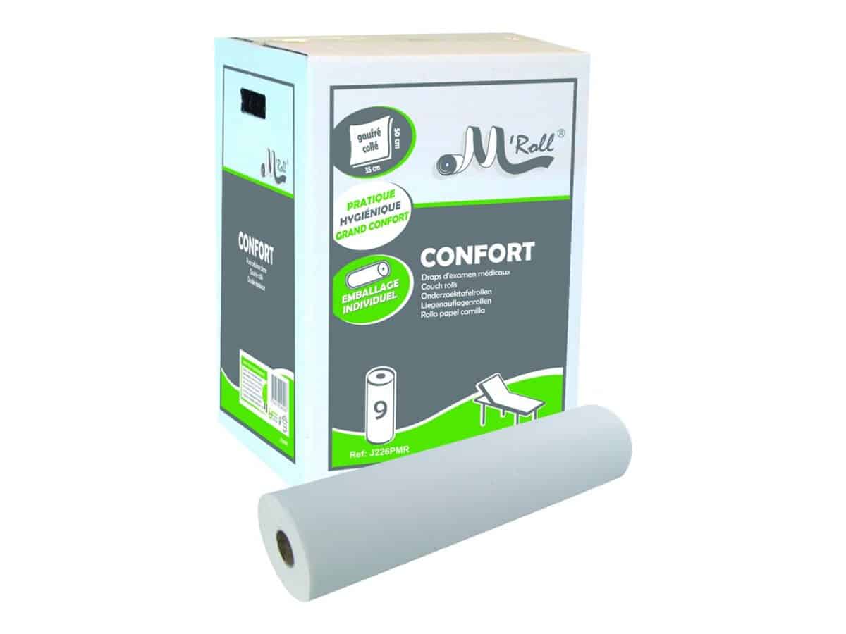 Draps d’examen gaufrés collés M’Roll Confort – Global Hygiène – 50 x 35 cm